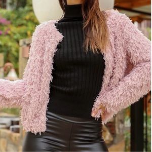 Pink Open Front Faux Fur Fluffy Jacket /Cardigan